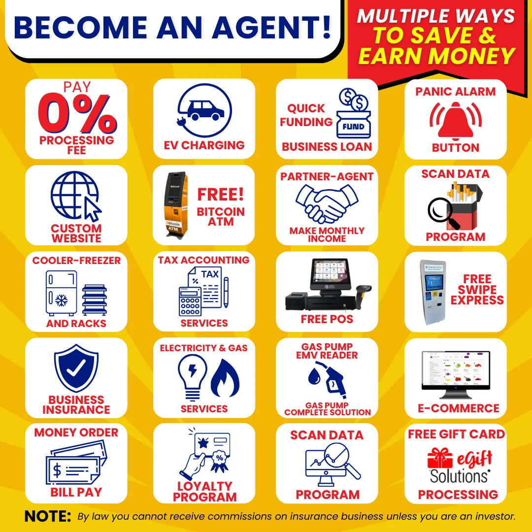Become an agent infographic showing multiple ways to save and earn money